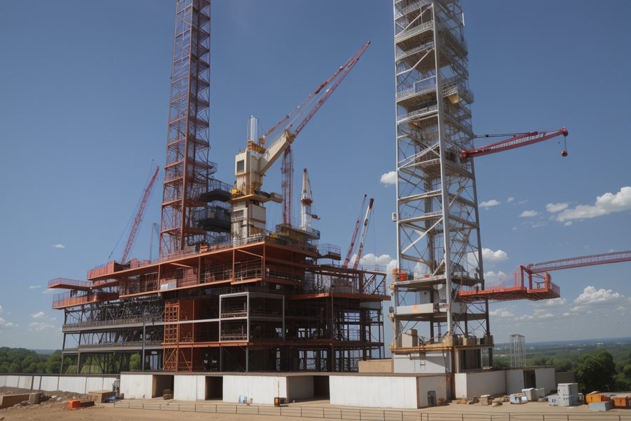 Structural erection at an industrial construction site